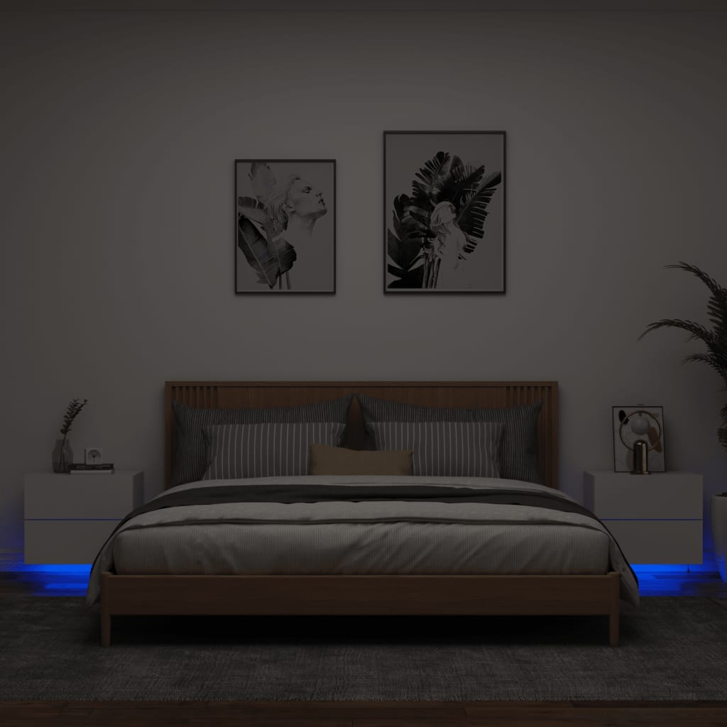 Vetonek Mesitas de noche de pared con luces LED 2 unidades blanco