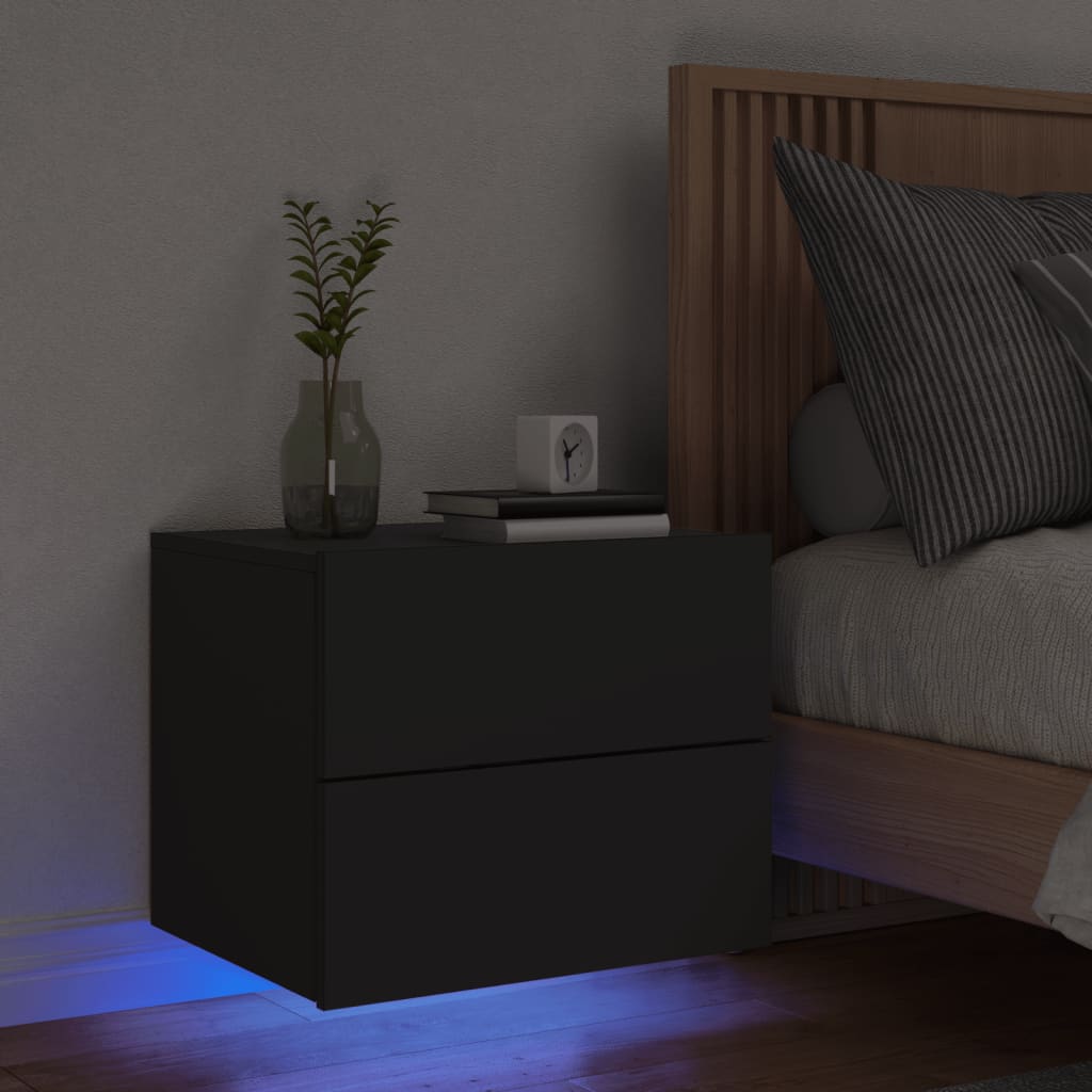 Vetonek Mesita de noche de pared con luces LED negro