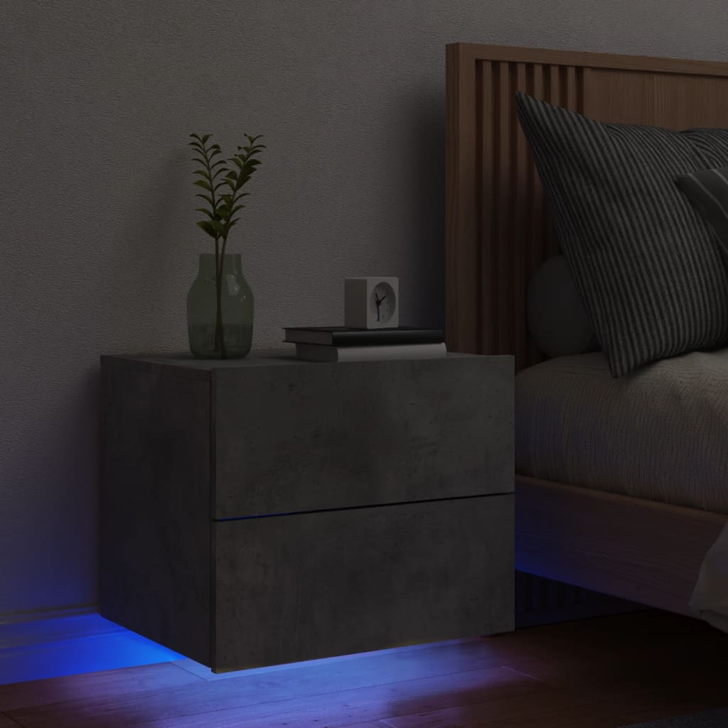 Vetonek Mesita de noche de pared con luces LED gris hormigón