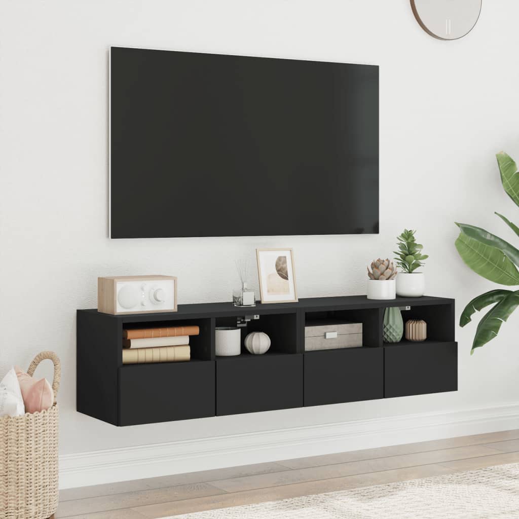 Muebles de TV de pared 2 uds madera sintetizada Nexus negro 60x30x30cm