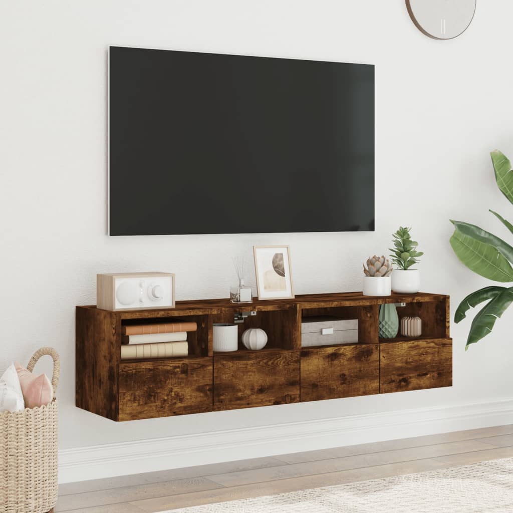 Wandmöbel für Fernseher 2 UDs geräucherte Eichenholz 60x30x30 cm