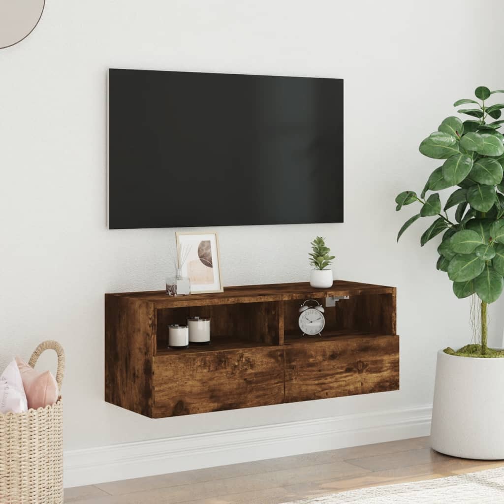 Mueble de pared TV madera sintetizada Nexus roble ahumado 80x30x30 cm