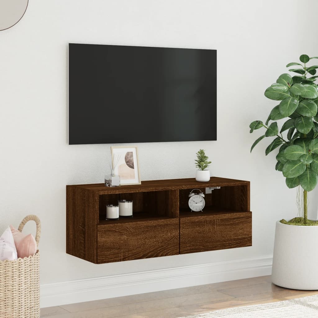 Mueble de pared TV madera sintetizada Nexus marrón roble 80x30x30 cm