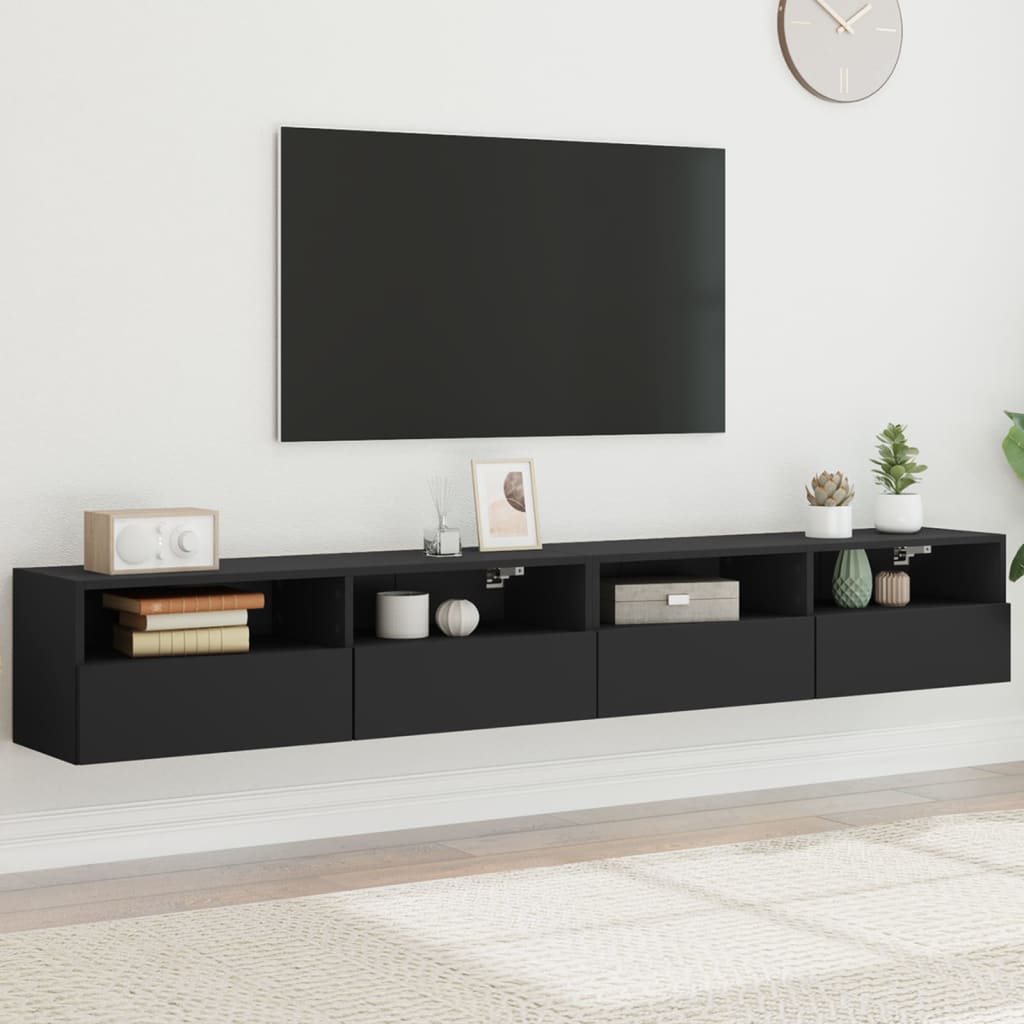 Vetonek Muebles de pared TV 2 uds madera ingeniería negro 100x30x30 cm