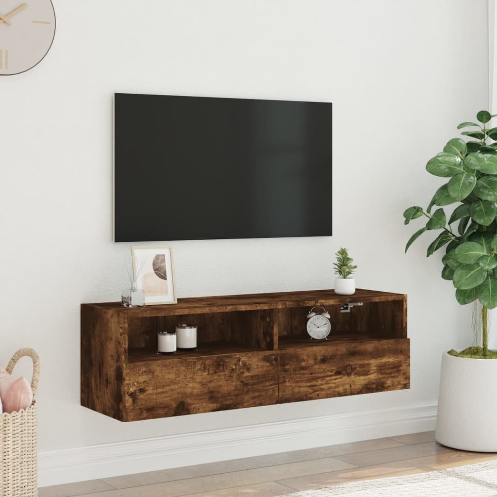 Mueble de pared TV madera sintetizada Nexus roble ahumado 100x30x30 cm