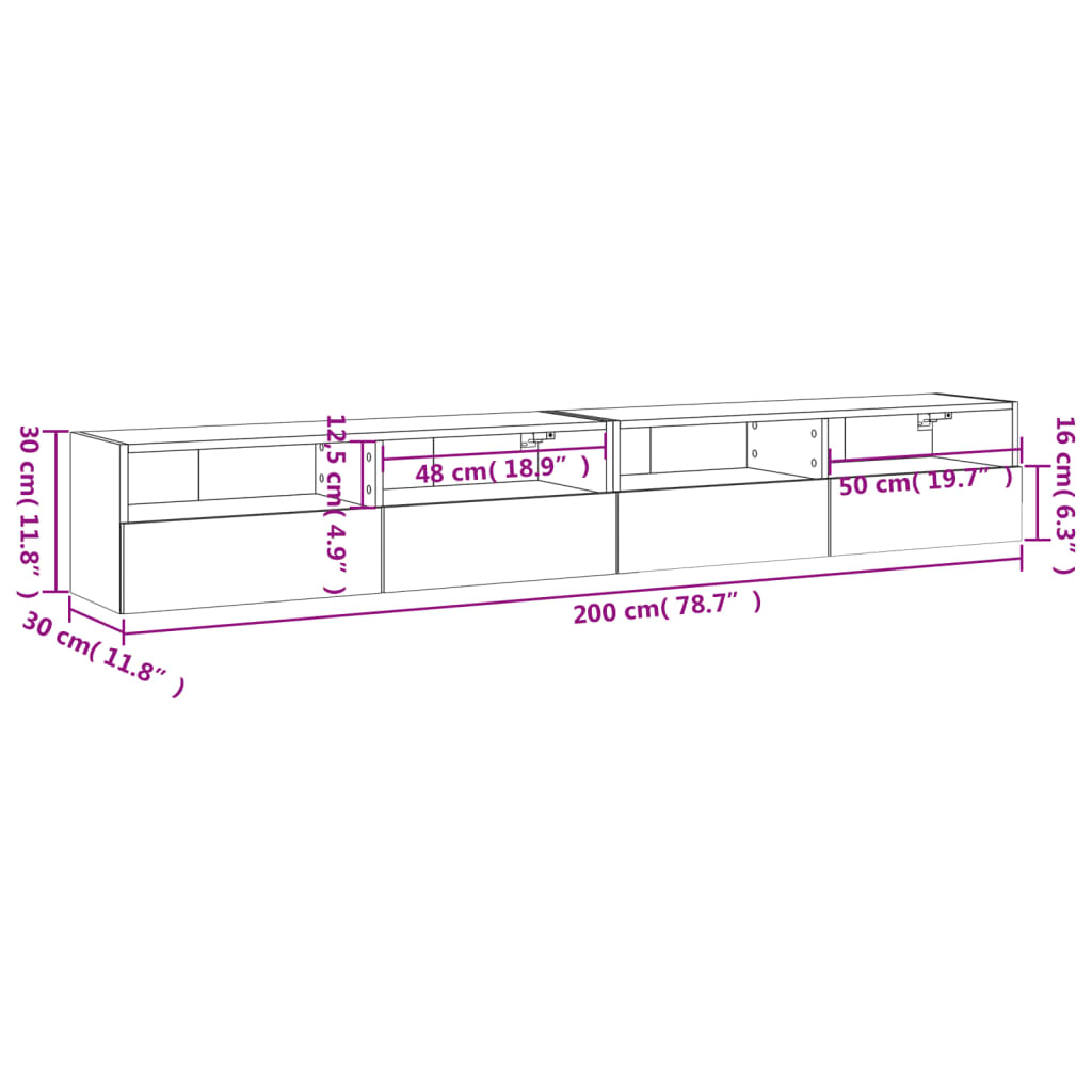 Mobles de paret de TV 2 unitats Ahumado Oak 100x30x30 cm