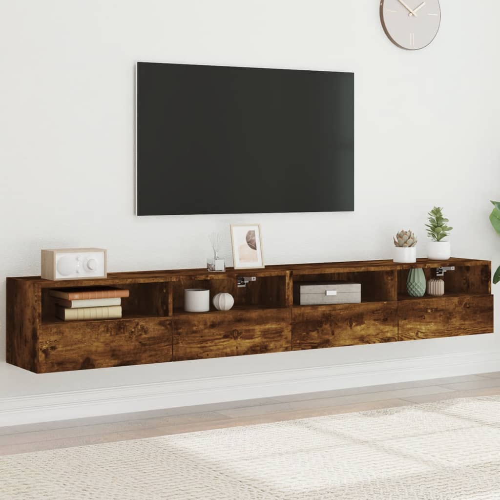 Vetonek Muebles de pared de TV 2 uds madera roble ahumado 100x30x30 cm