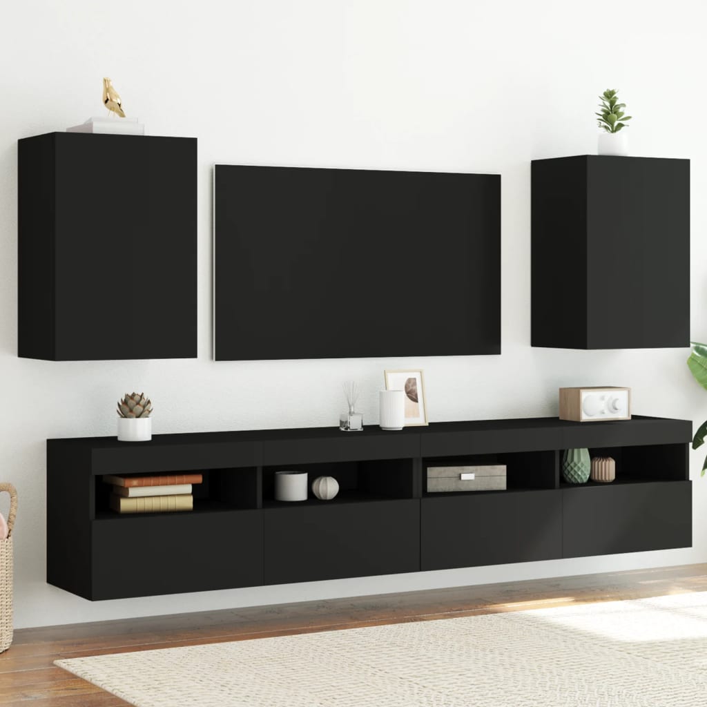 Vetonek Muebles TV de pared 2 uds madera ingeniería negro 40,5x30x60 cm