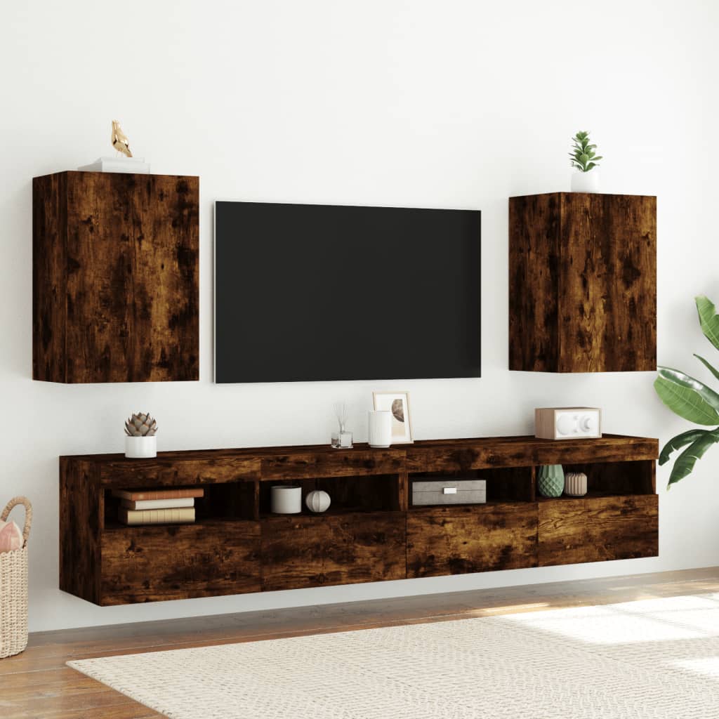 Muebles de TV de pared 2 uds madera roble ahumado 40,5x30x60 cm