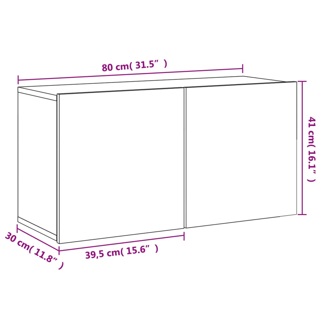 Móveis de TV de parede preta 80x30x41 cm