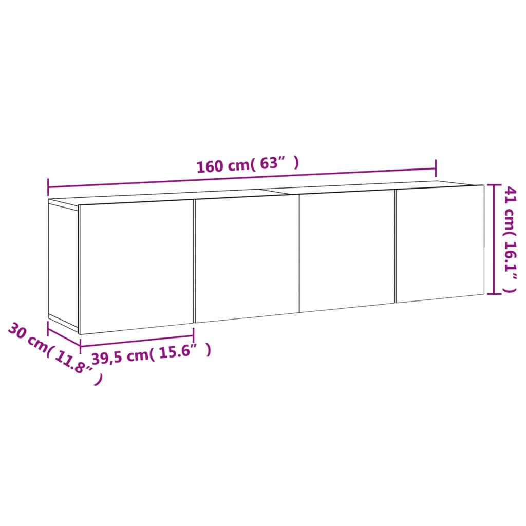 WALL TV FURNITURE 2 Ahumado Oak Units 80x30x41 cm