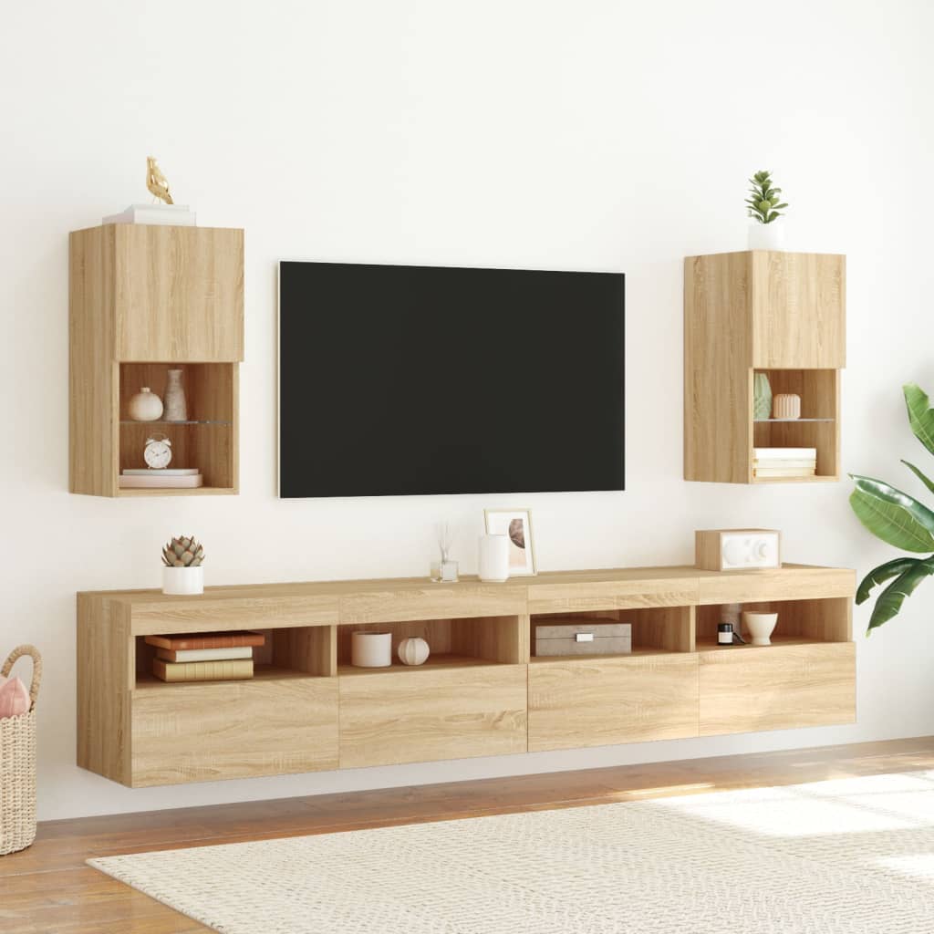 TV cabinet with LED oak lights Sonoma 30.5x30x60 cm