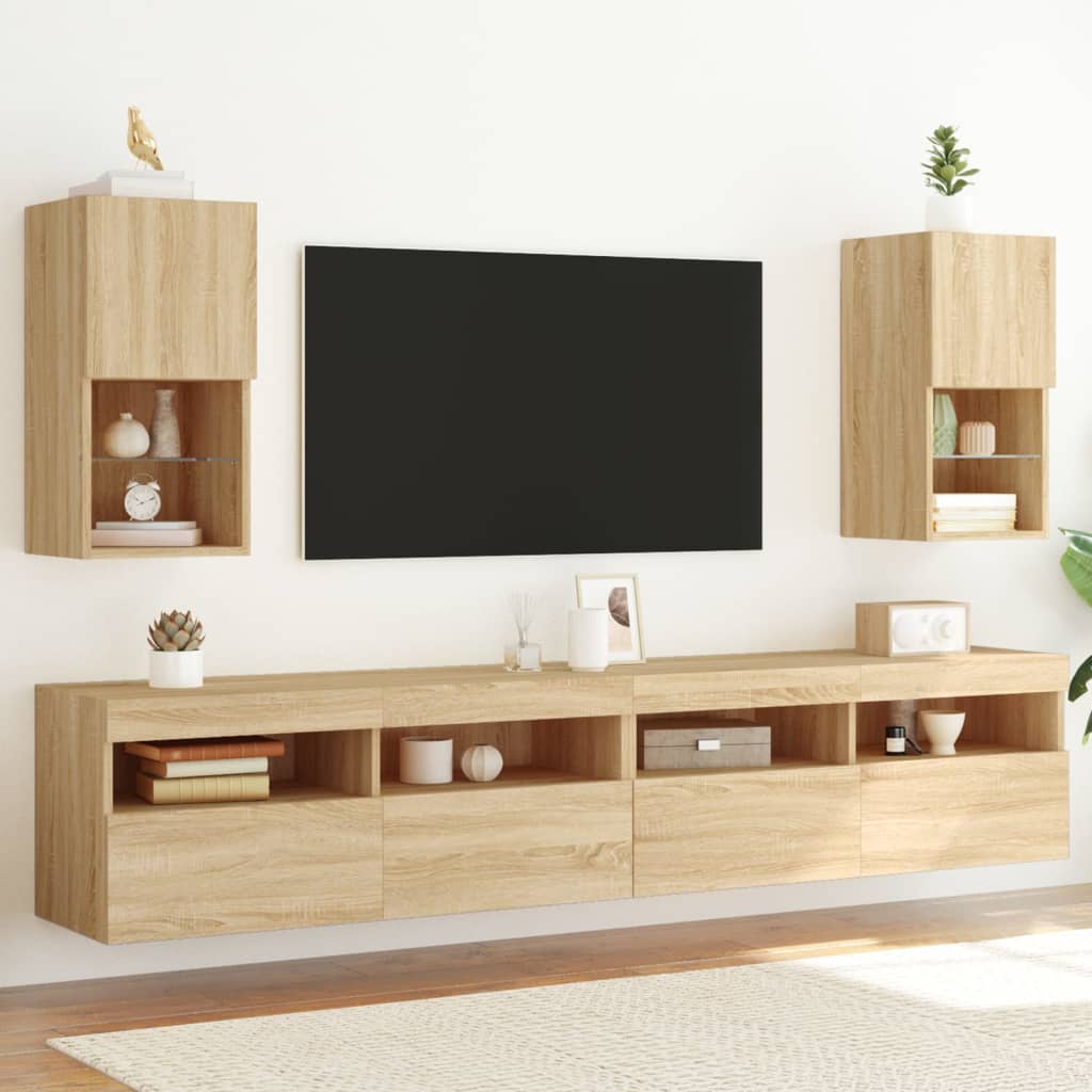 Vetonek Muebles de TV con luces LED 2 uds roble Sonoma 30,5x30x60 cm