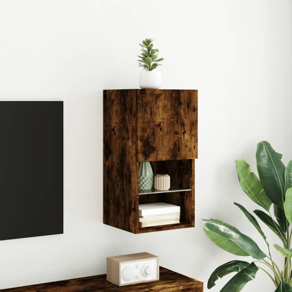 TV furniture with smoked oak led lights 30.5x30x60 cm V95