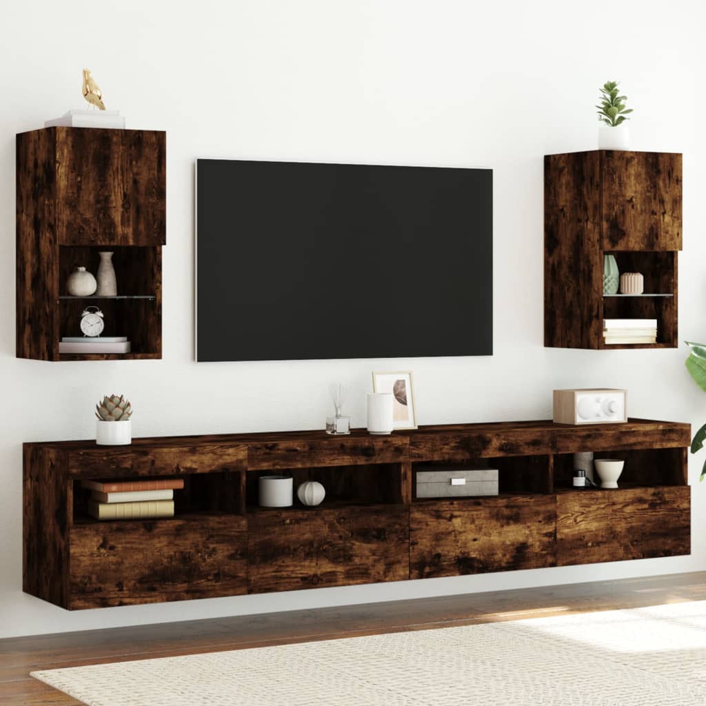 Vetonek Muebles para TV con luces LED 2 uds roble ahumado 30,5x30x60 cm