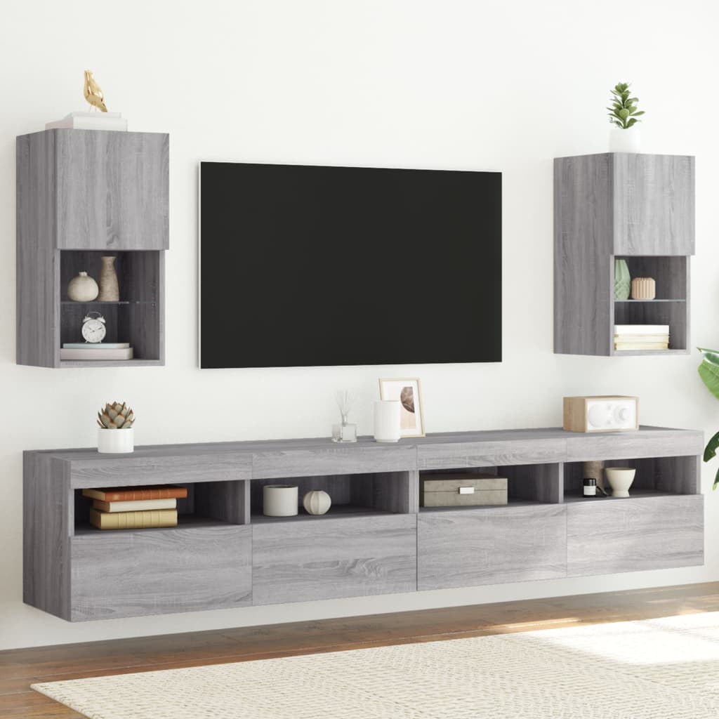 Vetonek Muebles para TV con luces LED 2 uds gris Sonoma 30,5x30x60 cm