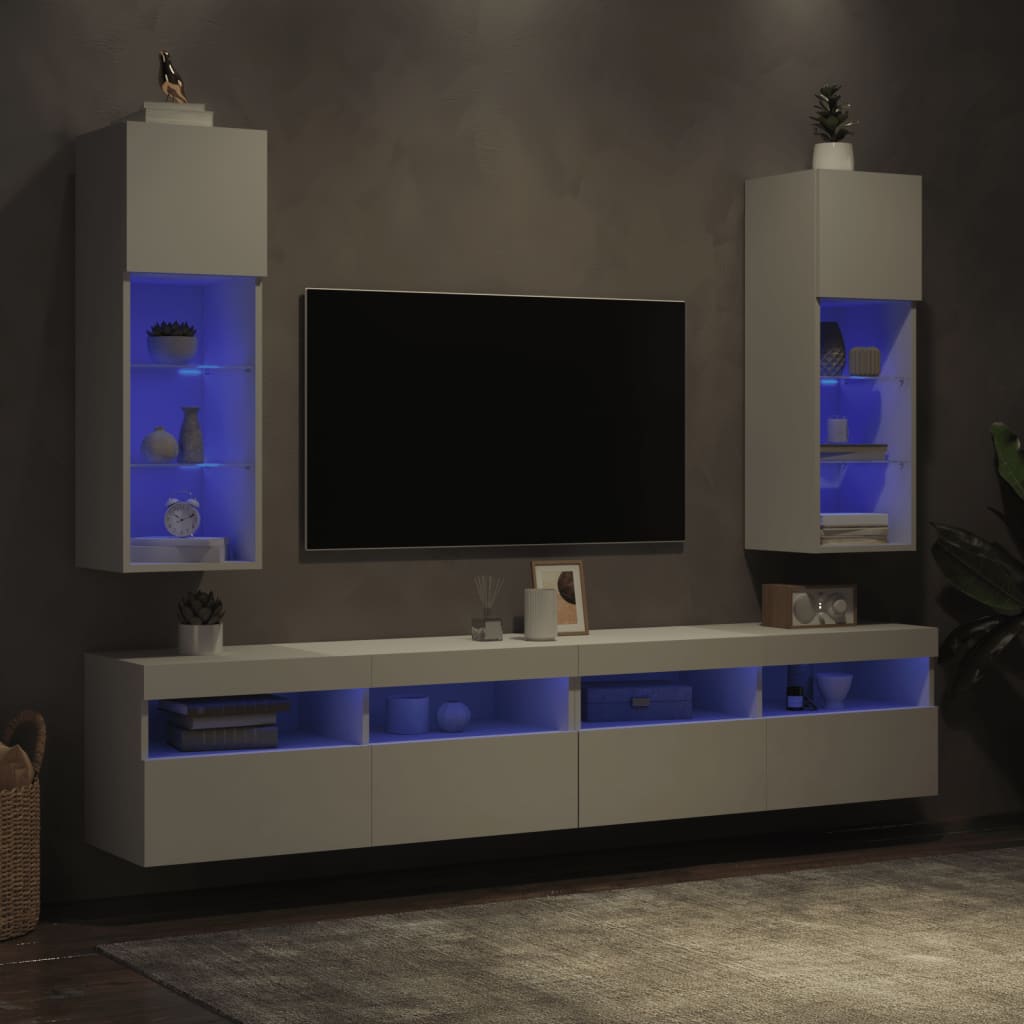 Muebles de TV con luces LED 2 uds blanco 30,5x30x90 cm V02