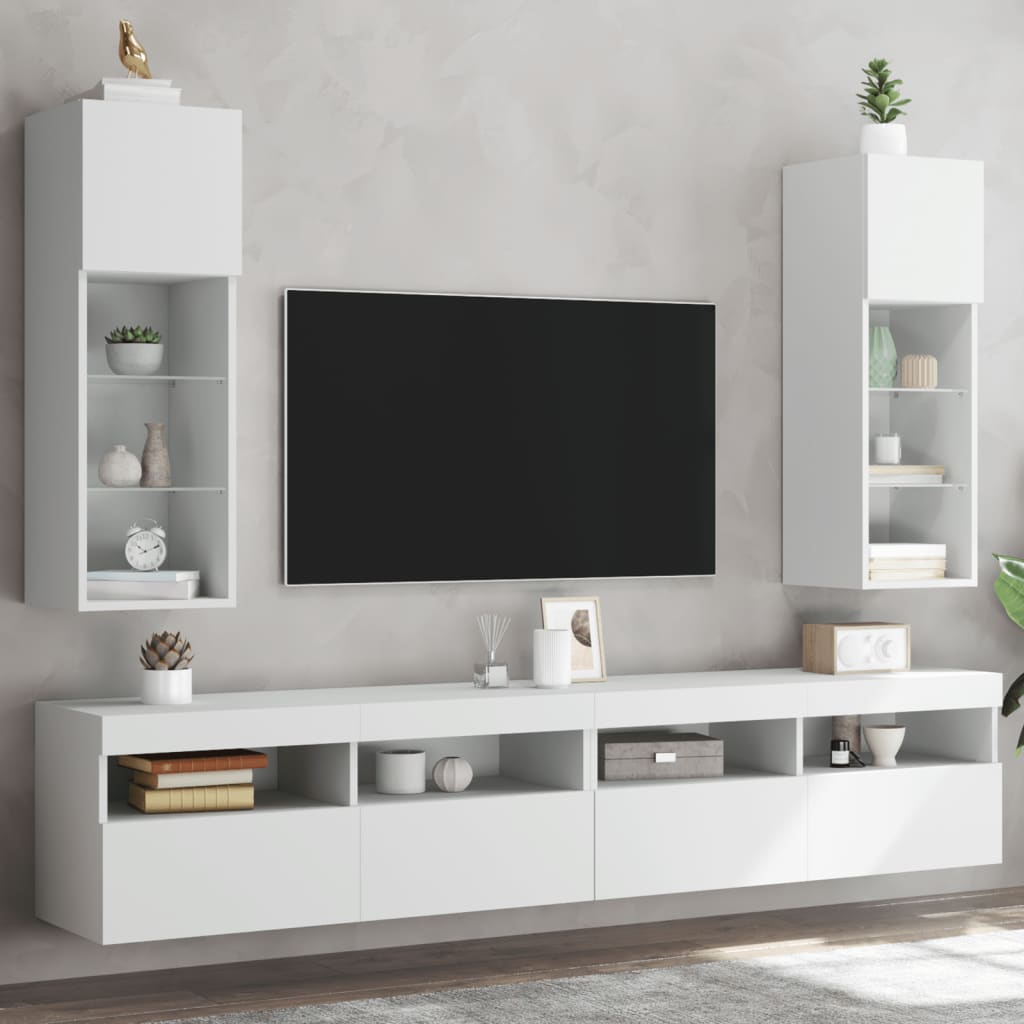 Vetonek Muebles de TV con luces LED 2 uds blanco 30,5x30x90 cm