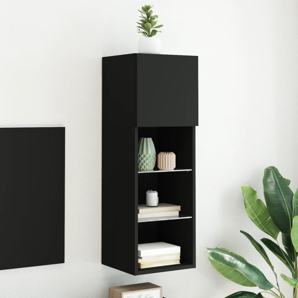 Vetonek Mueble para TV con luces LED negro 30,5x30x90 cm