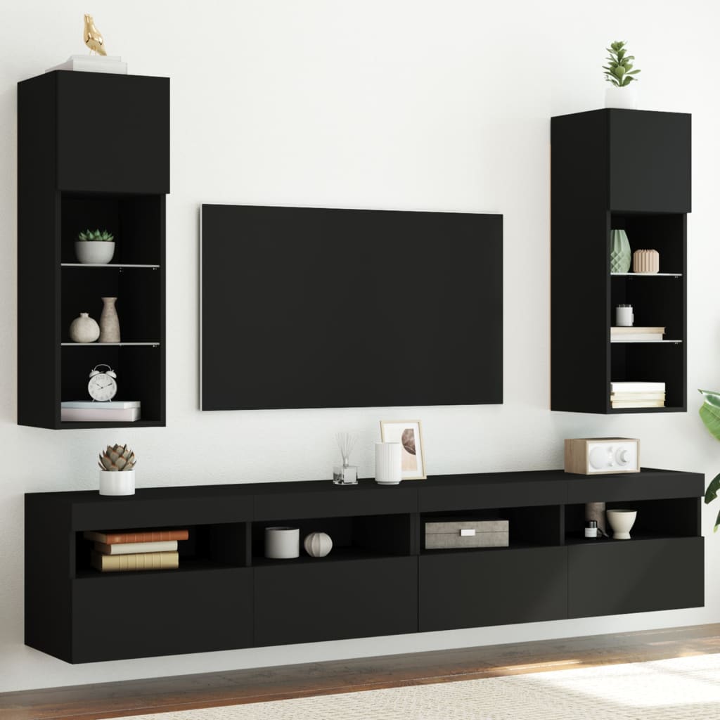 Vetonek Muebles de TV con luces LED 2 uds negro 30,5x30x90 cm