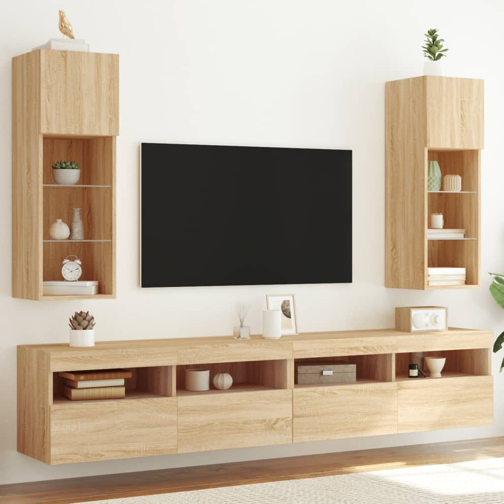 Vetonek Muebles de TV con luces LED 2 uds roble Sonoma 30,5x30x90 cm