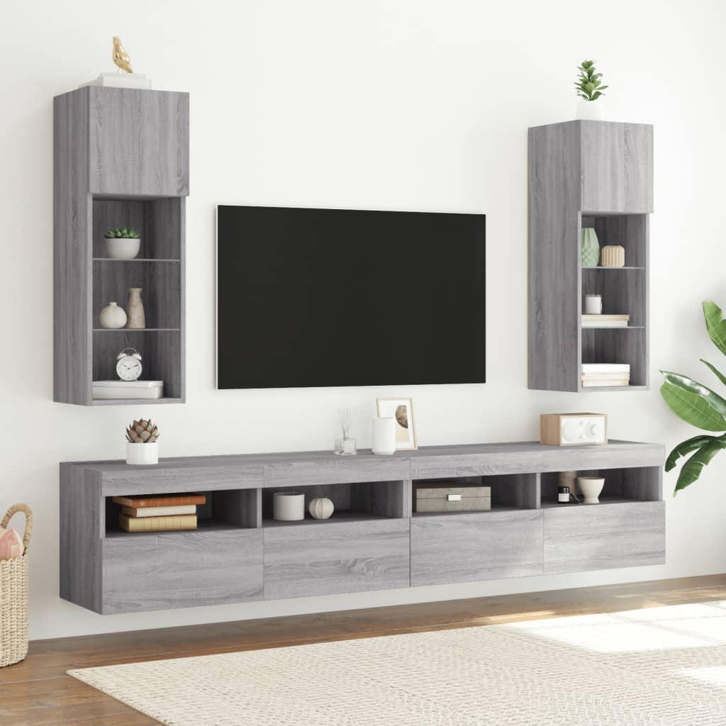 TV cabinet with Sonoma Gray LED lights 30.5x30x90 cm