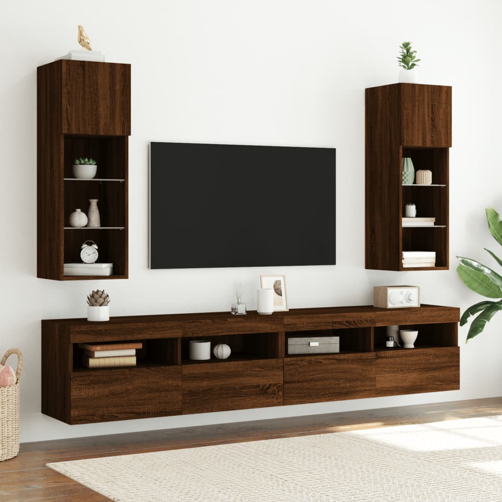 TV furniture with LED lights brown 30.5x30x90 cm