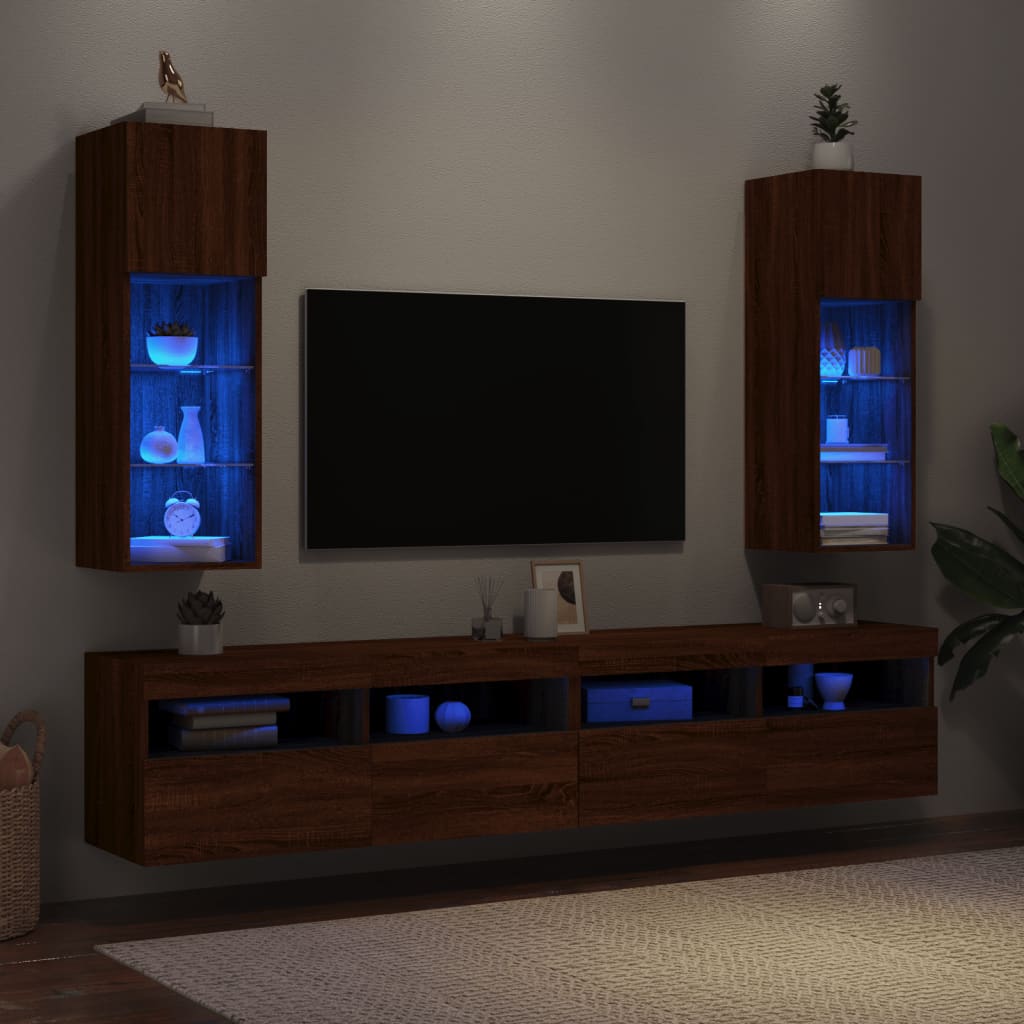 Móveis de TV com luzes LED 2 unidades Oak marrom 30,5x30x90 cm v14