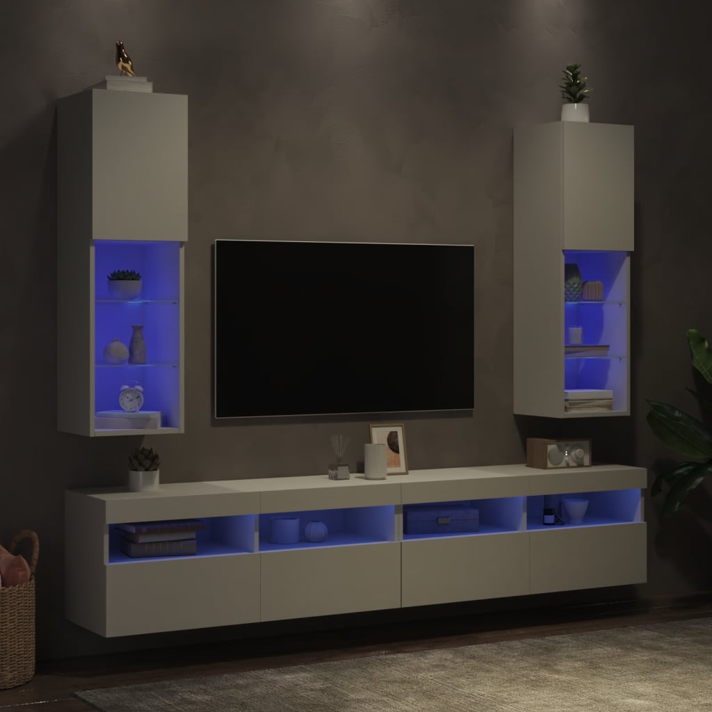 Muebles de TV con luces LED 2 uds blanco 30,5x30x102 cm V16