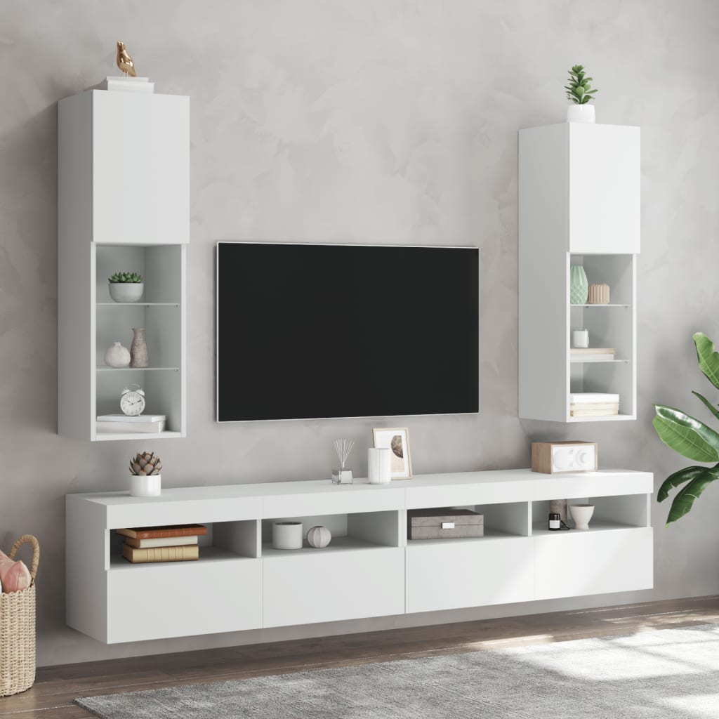 Vetonek Muebles de TV con luces LED 2 uds blanco 30,5x30x102 cm