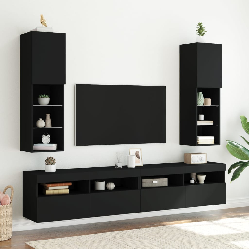 Vetonek Muebles de TV con luces LED 2 uds negro 30,5x30x102 cm