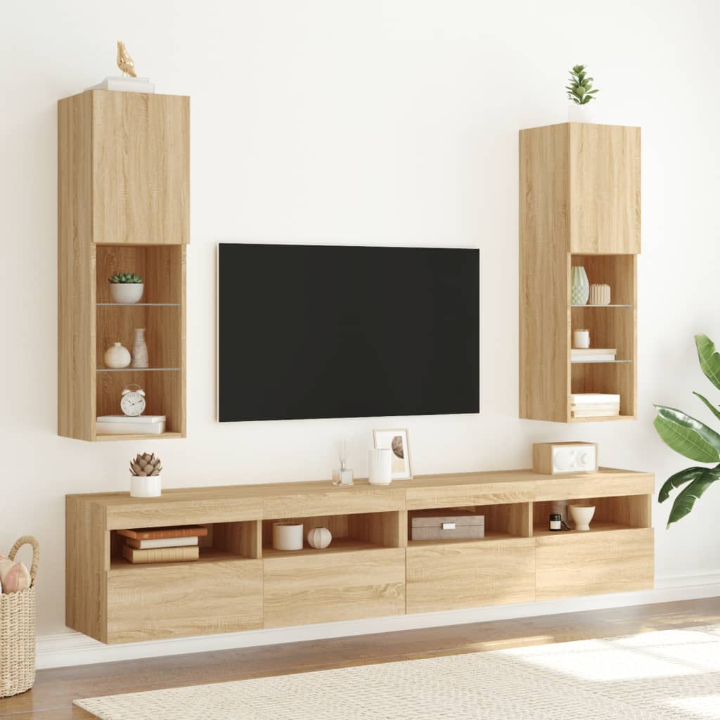 Gabinete de TV com LED LUZES DE OAK SONOMA 30.5x30x102 cm