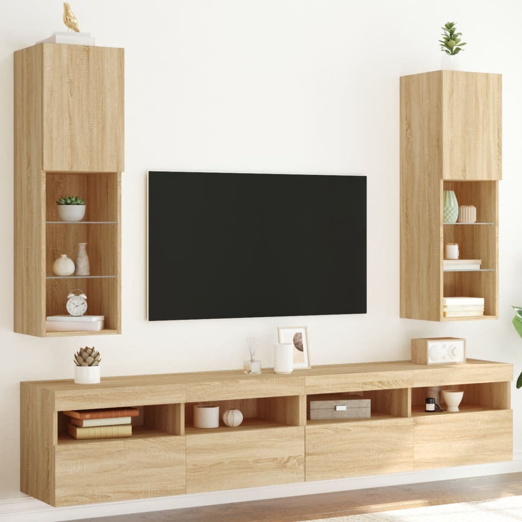 Vetonek Muebles de TV con luces LED 2 uds roble Sonoma 30,5x30x102 cm