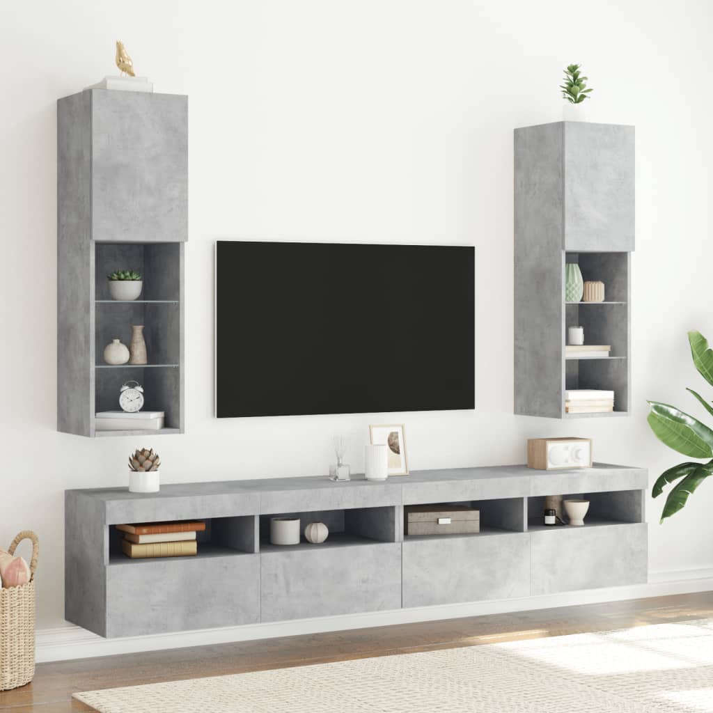 Vetonek Muebles de TV con luces LED 2 uds gris hormigón 30,5x30x102 cm