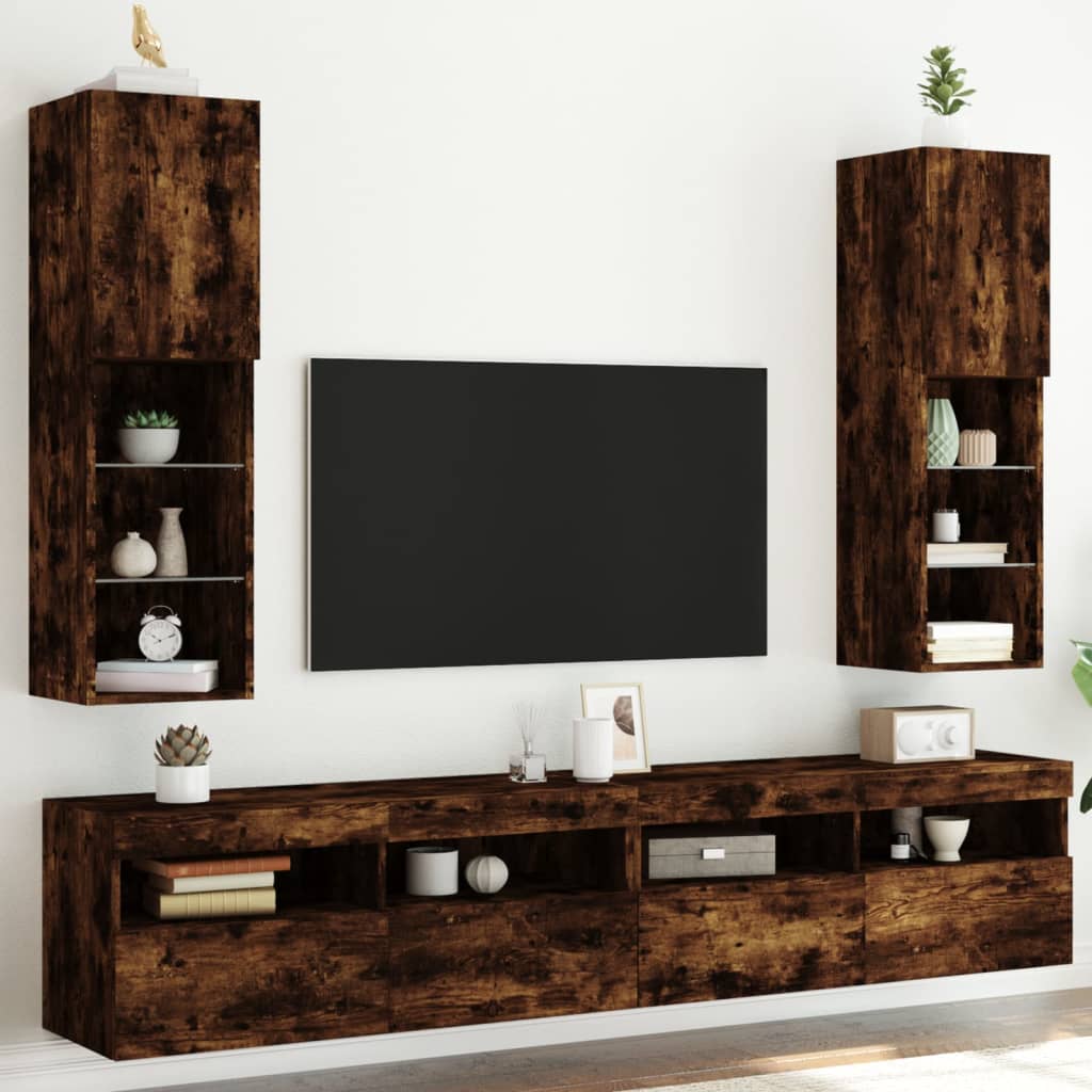 Meubles de télévision avec lumières LED 2 UDS Smoked Oak 30.5x30x102 cm