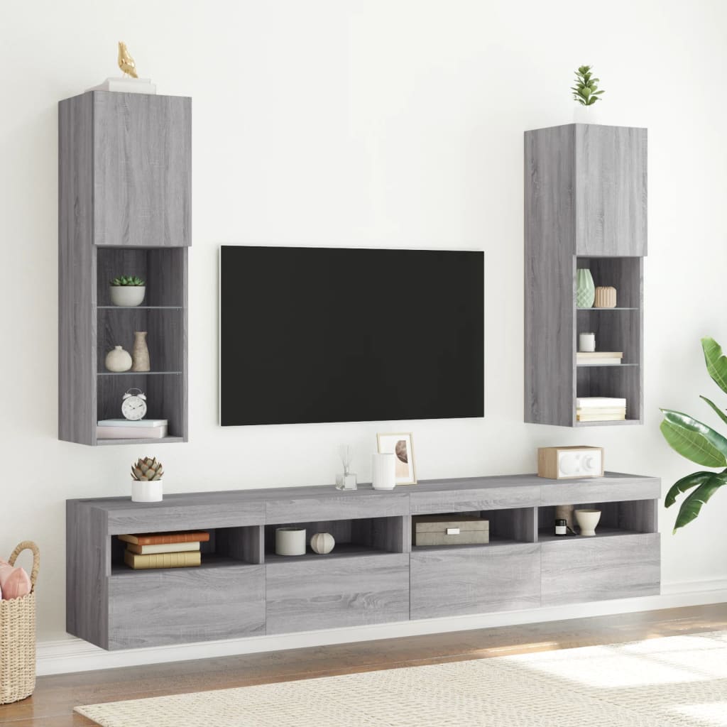 Vetonek Muebles de TV con luces LED 2 uds gris Sonoma 30,5x30x102 cm