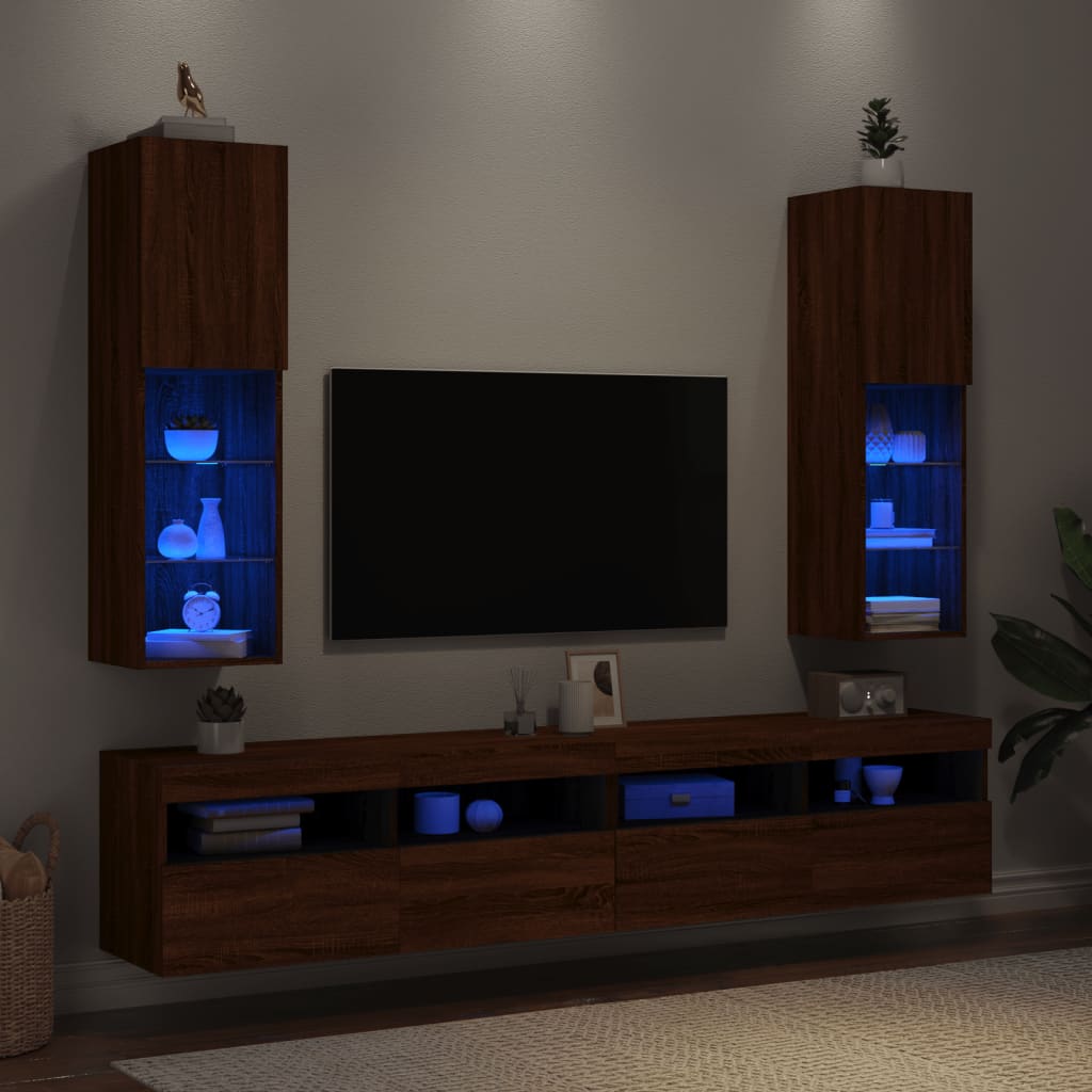 Móveis de TV com luzes LED 2 unidades Oak marrom 30,5x30x102 cm v28