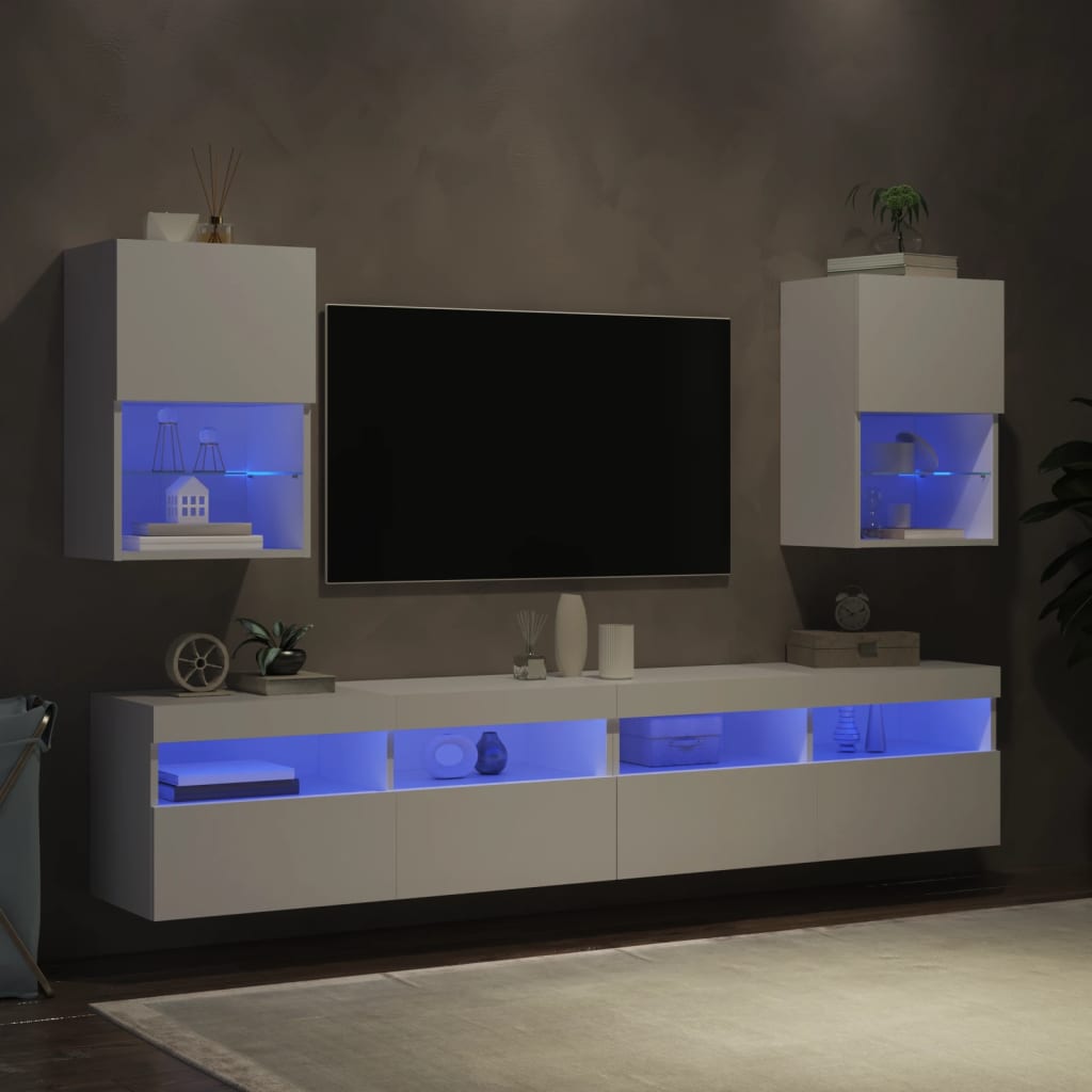 Muebles de TV con luces LED 2 uds blanco 40,5x30x60 cm