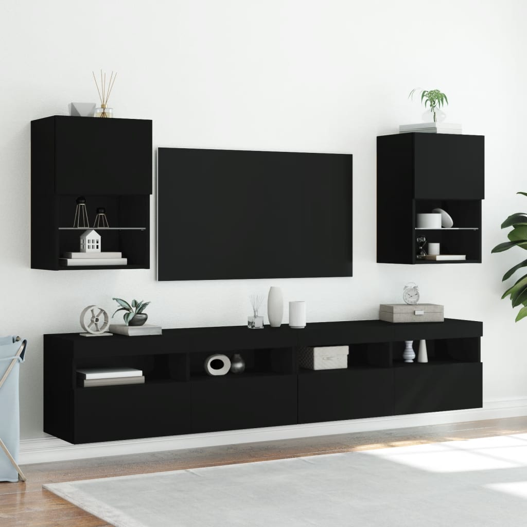 Vetonek Muebles de TV con luces LED 2 uds negro 40,5x30x60 cm