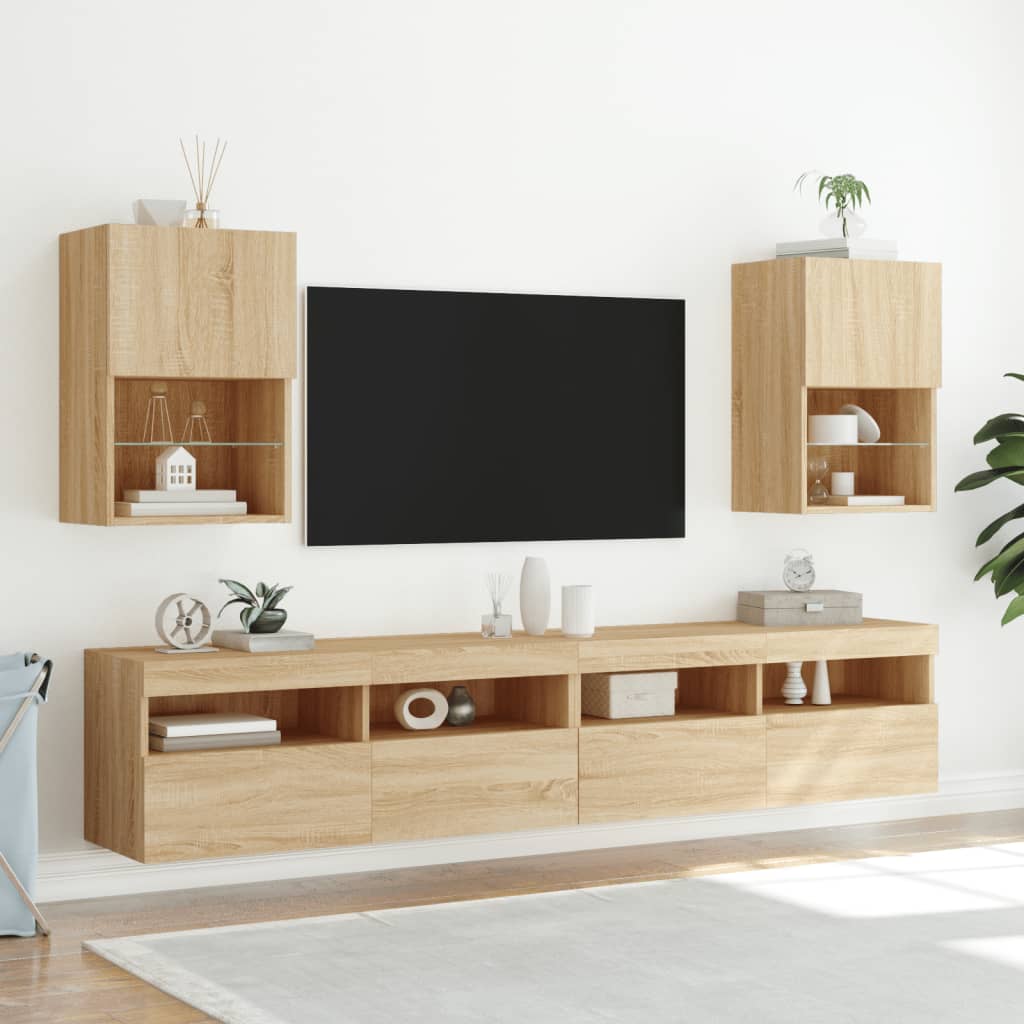 Vetonek Muebles de TV con luces LED 2 uds roble Sonoma 40,5x30x60 cm