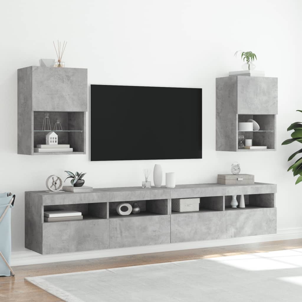 Vetonek Muebles de TV con luces LED 2 uds gris hormigón 40,5x30x60 cm