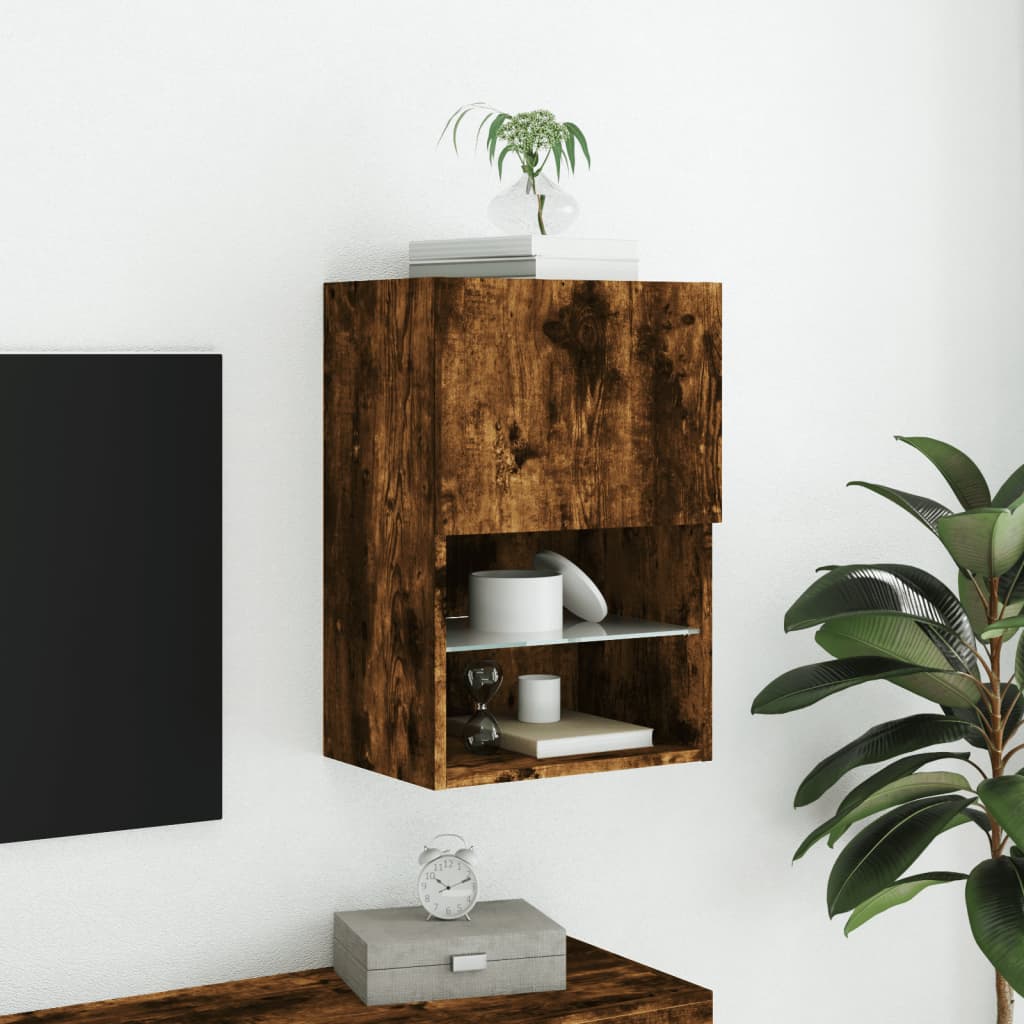 TV furniture with smoked oak lights 40.5x30x60 cm v37