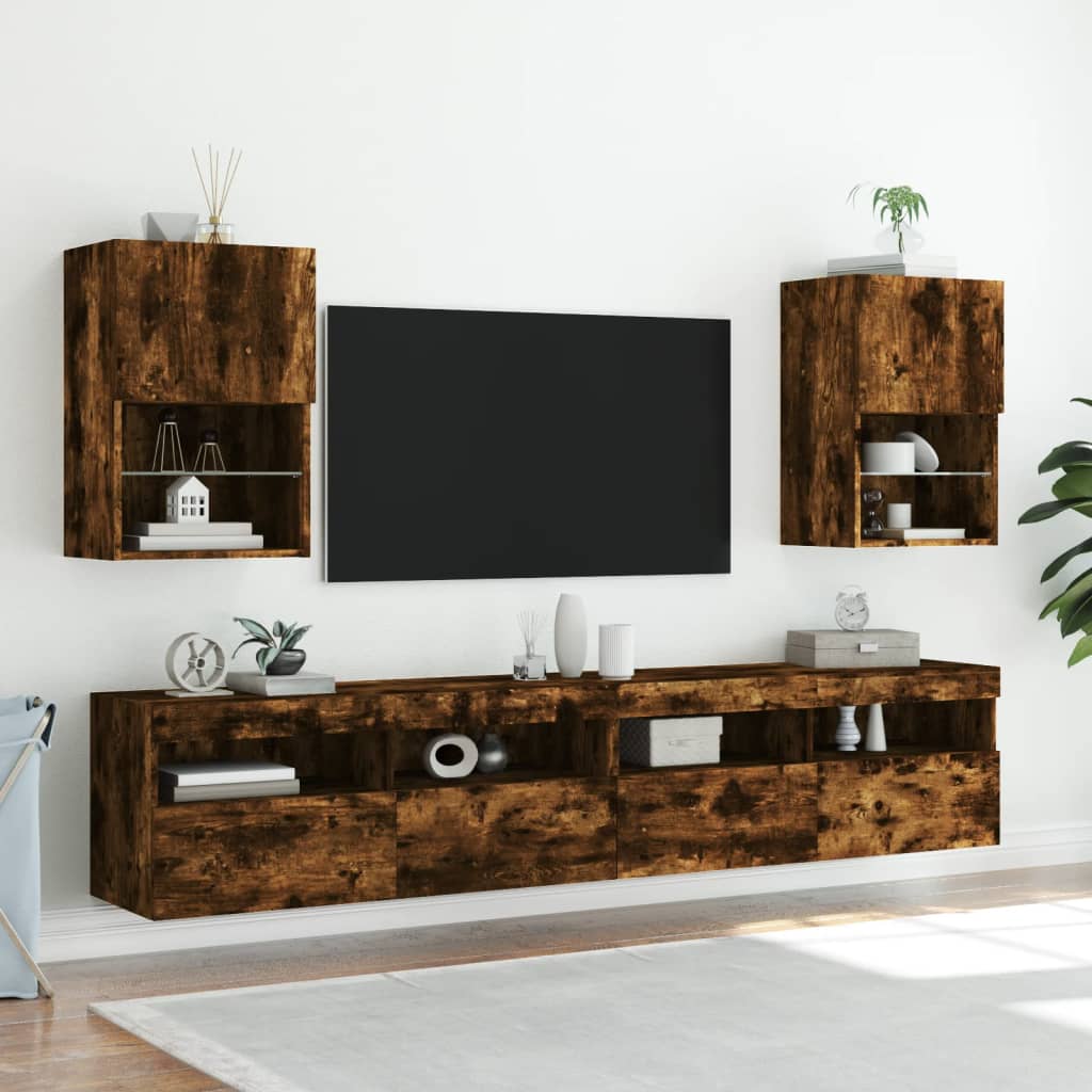 Vetonek Muebles de TV con luces LED 2 uds roble ahumado 40,5x30x60 cm