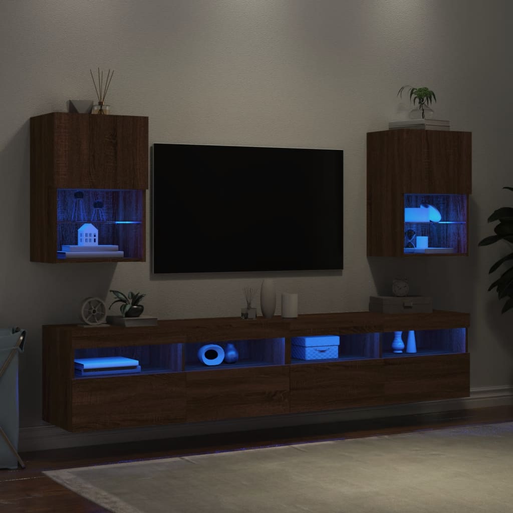 Meubles de télévision avec lumières LED 2 UDS OAK 40.5x30x60 cm V42