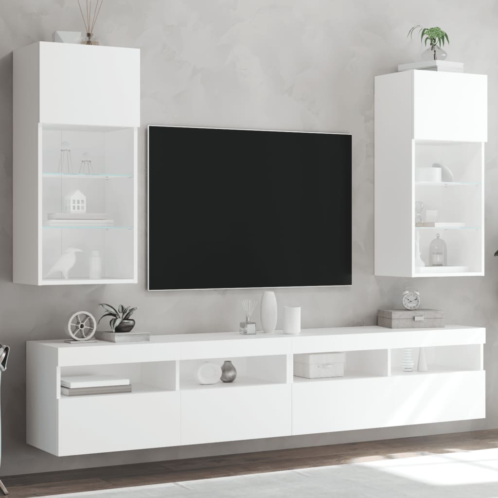 Vetonek Muebles para TV con luces LED 2 uds blanco 40,5x30x90 cm