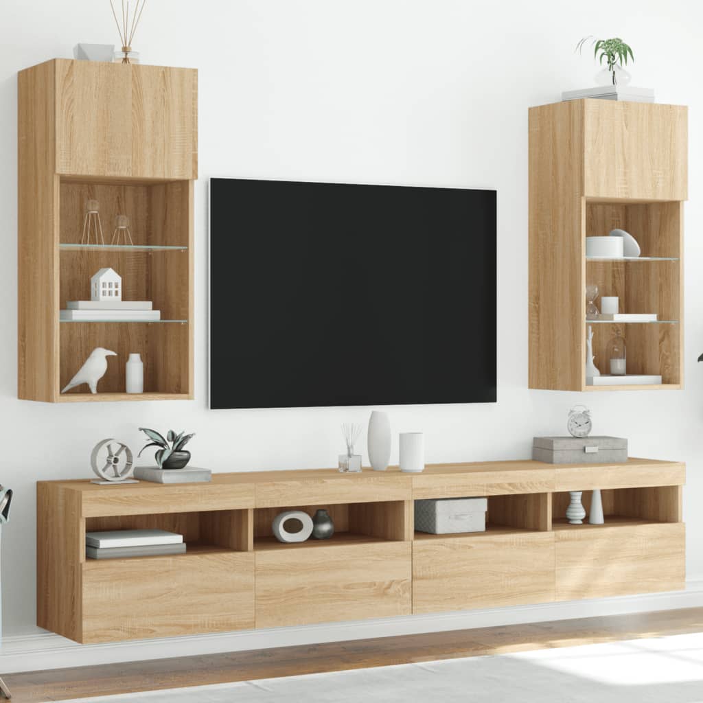 Vetonek Muebles de TV con luces LED 2 uds roble Sonoma 40,5x30x90 cm