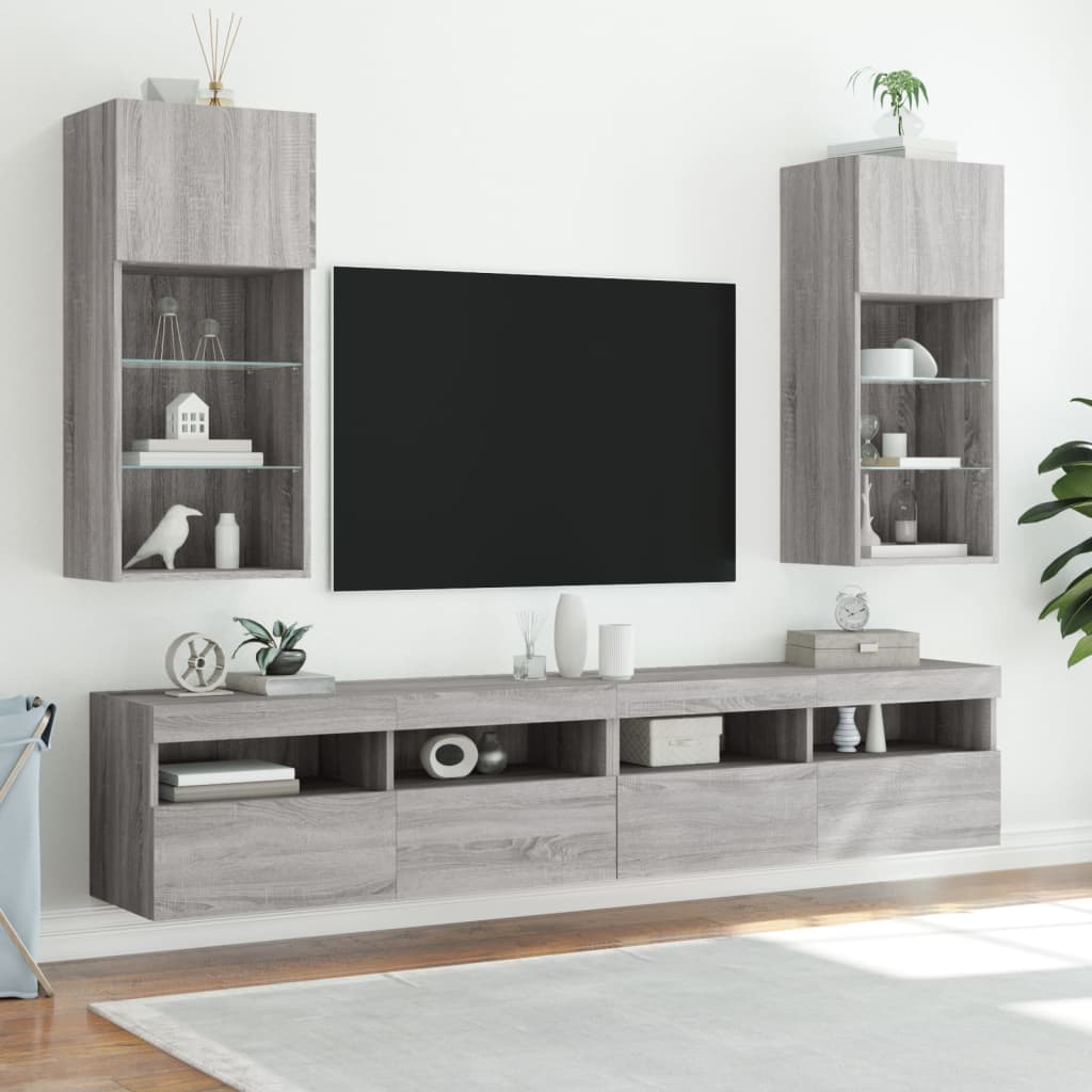 TV cabinet with Sonoma Gray LED lights 40.5x30x90 cm