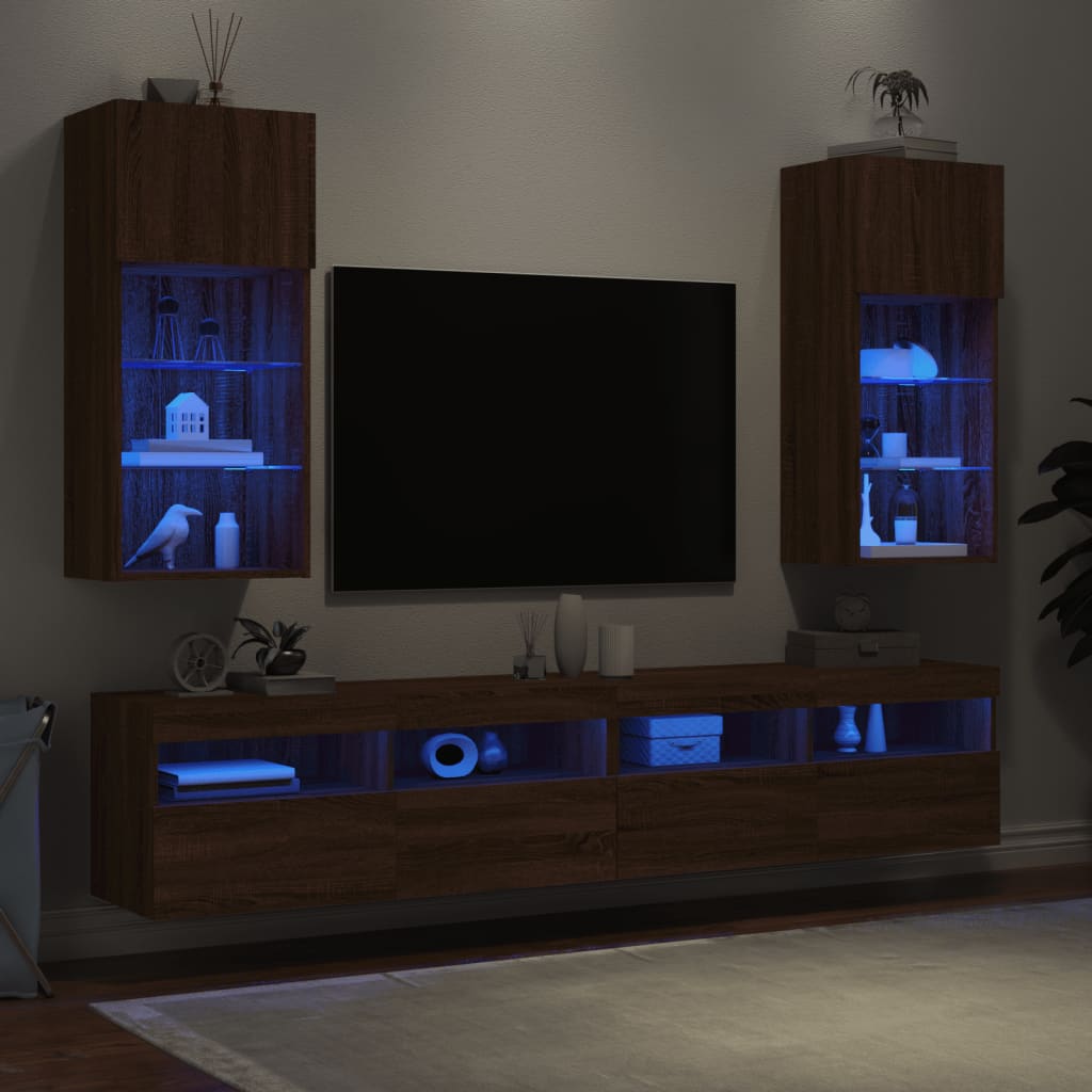 Móveis de TV com luzes LED 2 unidades Oak marrom 40,5x30x90 cm v56