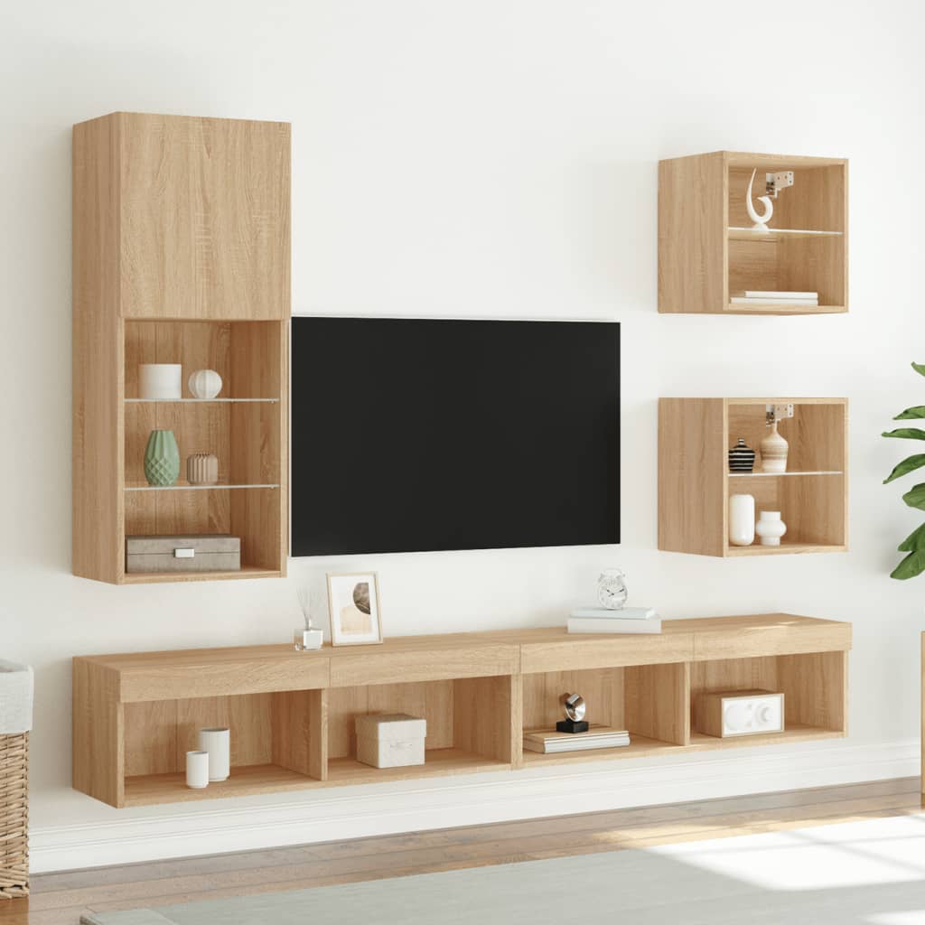 TV cabinet with LED oak lights Sonoma 40.5x30x102 cm