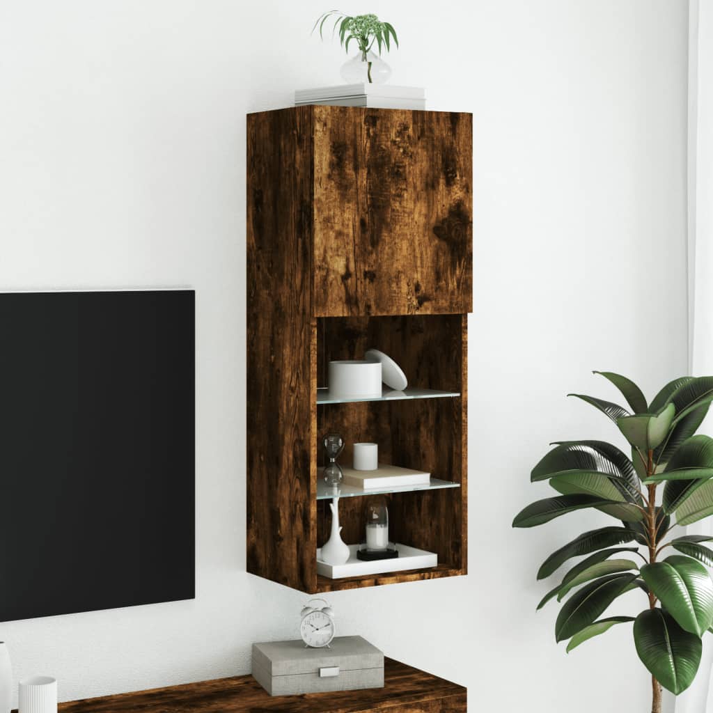 TV furniture with smoked oak lights 40.5x30x102 cm V61